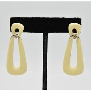 TAT Vintage Statement Earrings Cream Off White Enamel Knocker Gold NOS 1980s 9M